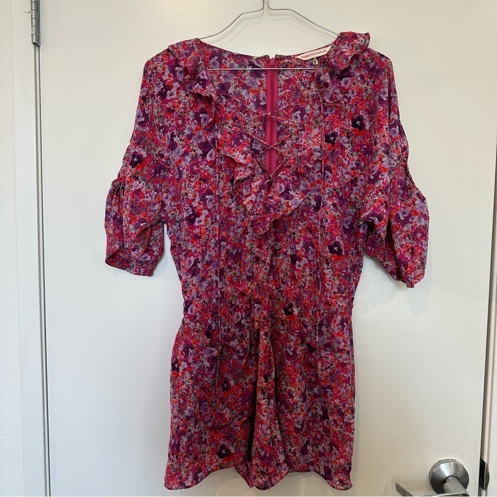 Rebecca Taylor 100% silk Spring Blossom Romper size 4 flower summer womens - Picture 2 of 12